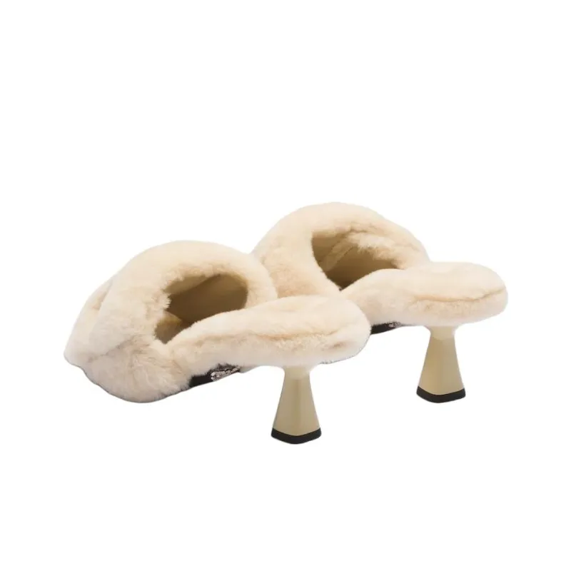 PRADA 65mm Triangle-logo Shearling Mules-3