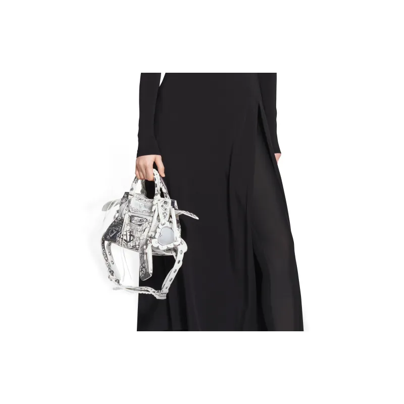 Balenciaga Neo Cagole Fine-Grained Sheepskin Shoulder Bag Crossbody Bag Handbags Extra Small Women's Black White-5