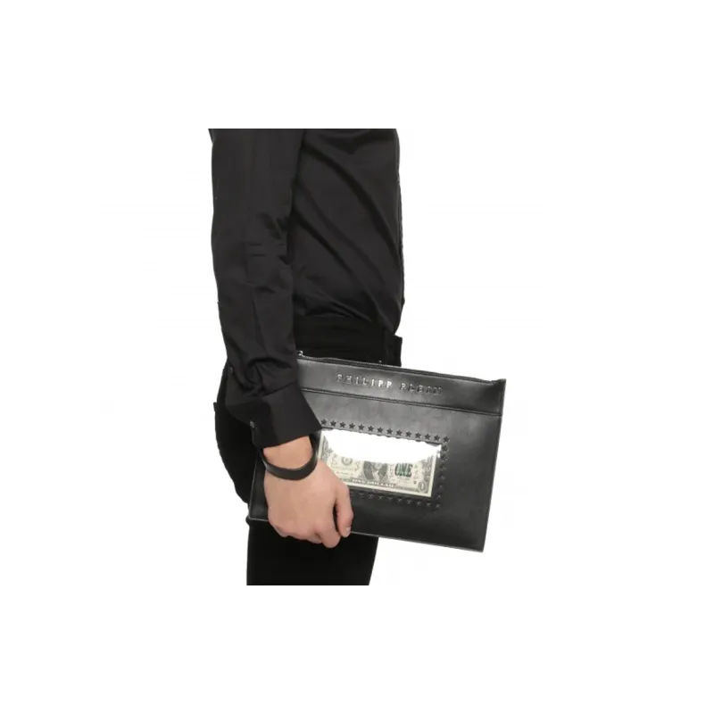 PHILIPP PLEIN Calfskin Clutch Regular Men's Black-5