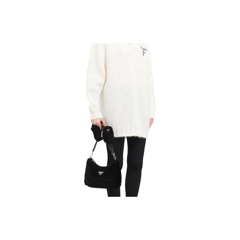 PRADA Sheepskin Crossbody Bag Shoulder Bag Women's Black-4
