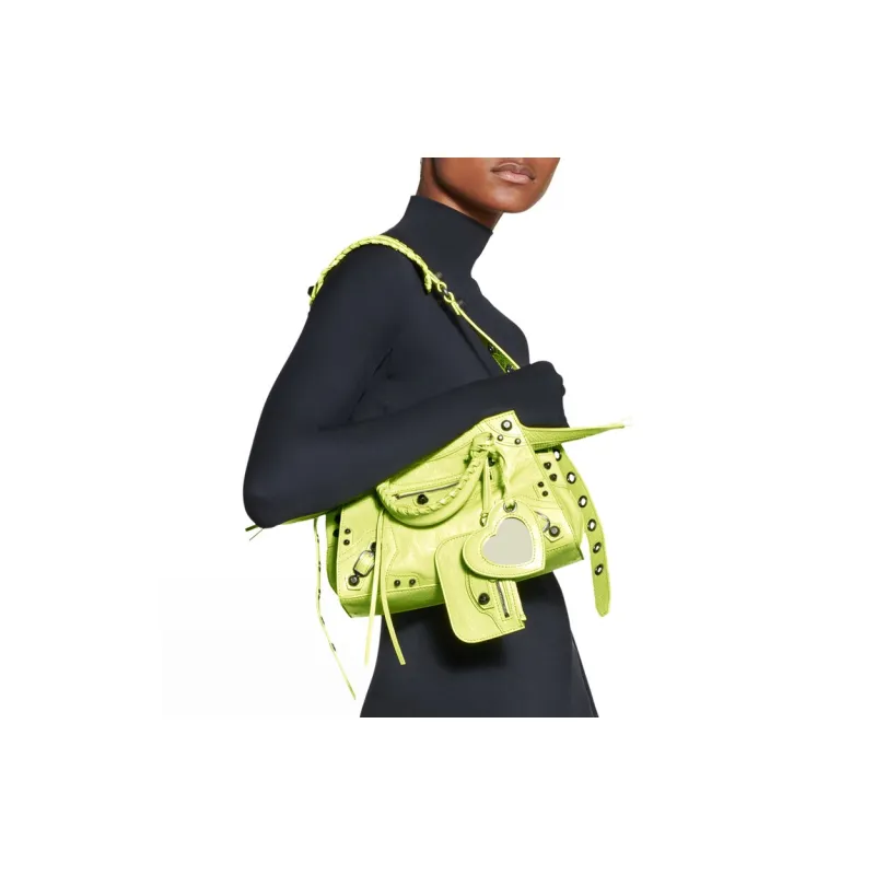 Balenciaga Neo Cagole Sheepskin One Shoulder Handbags Extra Small Women's Yellow-6