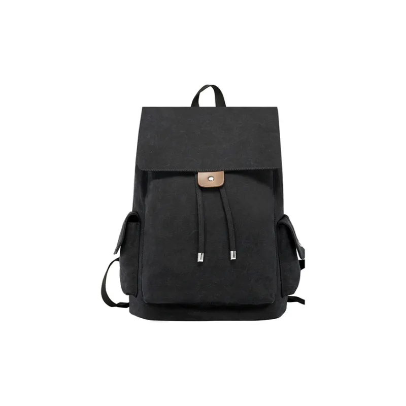GKY Durable Canvas Canvas Bag Student Backpack Regular Unisex Black/Khaki-1