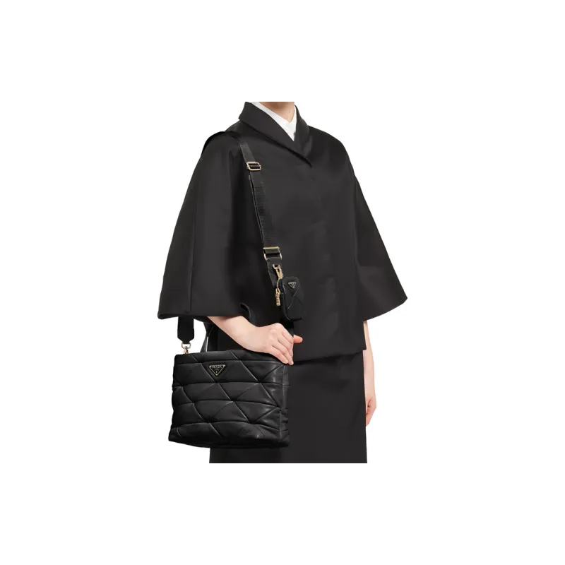 PRADA Soft Sheepskin Patchwork Tote Bag Shopping Bag Handbag Shoulder Bag Women's Black-3