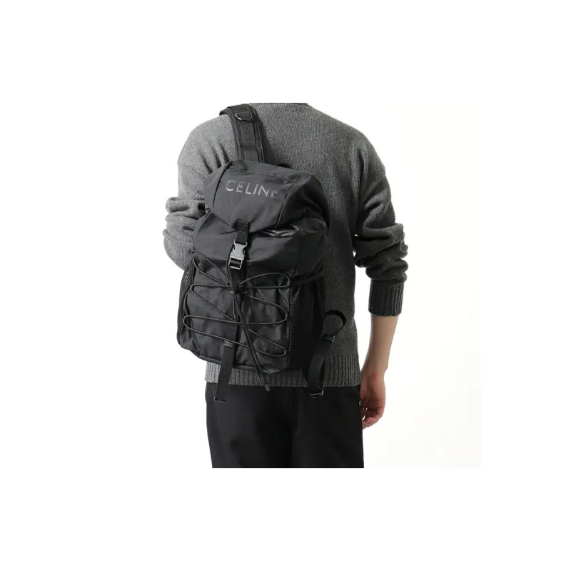 CELINE Nylon Fabric Backpack Medium Size Men's Black-3