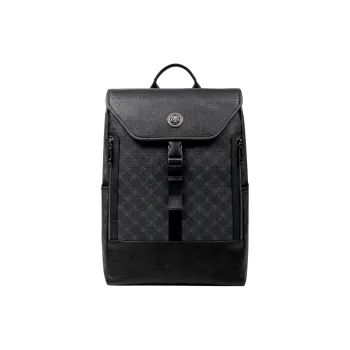 Old Man's Head PVC Bonded Cow Leather Backpack Regular Unisex Black