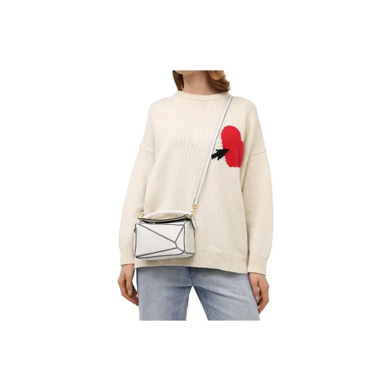 LOEWE Puzzle Snake Skin Puzzle Bag, Shoulder Bag, Crossbody Bag, Handbag Small Size Women's White-5