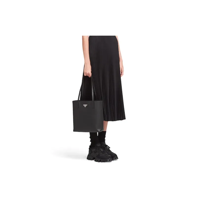 PRADA Leather Tote Bag Shopping Bag Handbag Small Size Women's Black-6