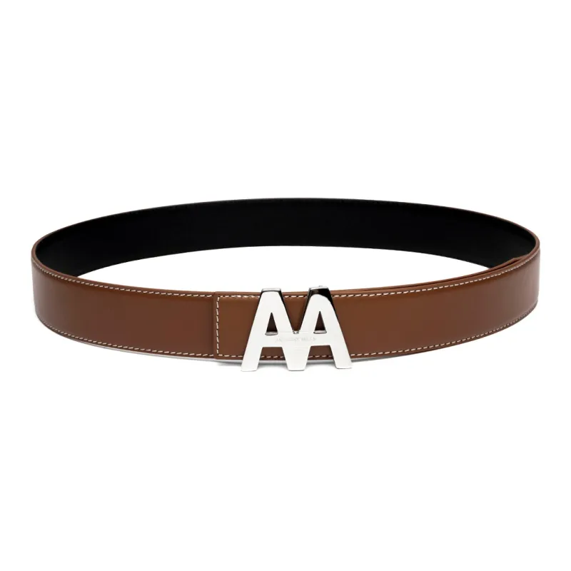 Anthony Miles Stainless Steel Plate Buckle Smooth Finish Top Grain Cow Leather Leather Belts Men's Yellow Brown 3.7cm-3
