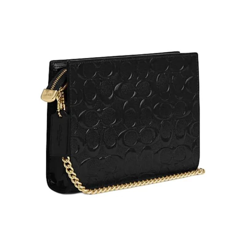 COACH Cow Split Leather Shoulder Bag Crossbody Bag Small Size Women's Black-1
