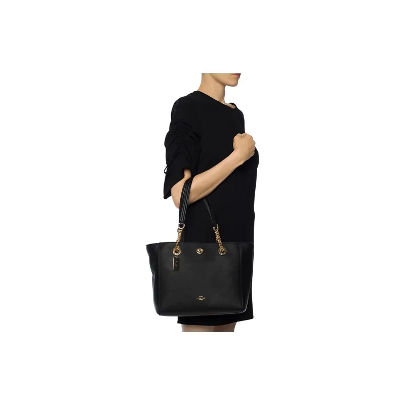 COACH Turnlock Tote Bag Shopping Bag Handbag Shoulder Bags Women's Black-4