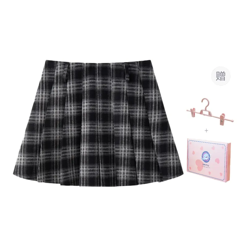 Tokyo Season Casual Short Skirts Spring And Fall Women's Gift Box Set Black Gray Plaid Skirt-1