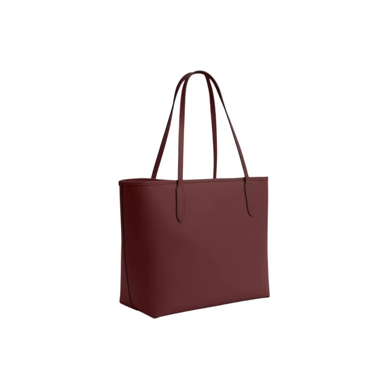 COACH City Double Sided Leather Tote Bag, Shopping Bag, Handbag Tubas Women's Silver & Burgundy-1