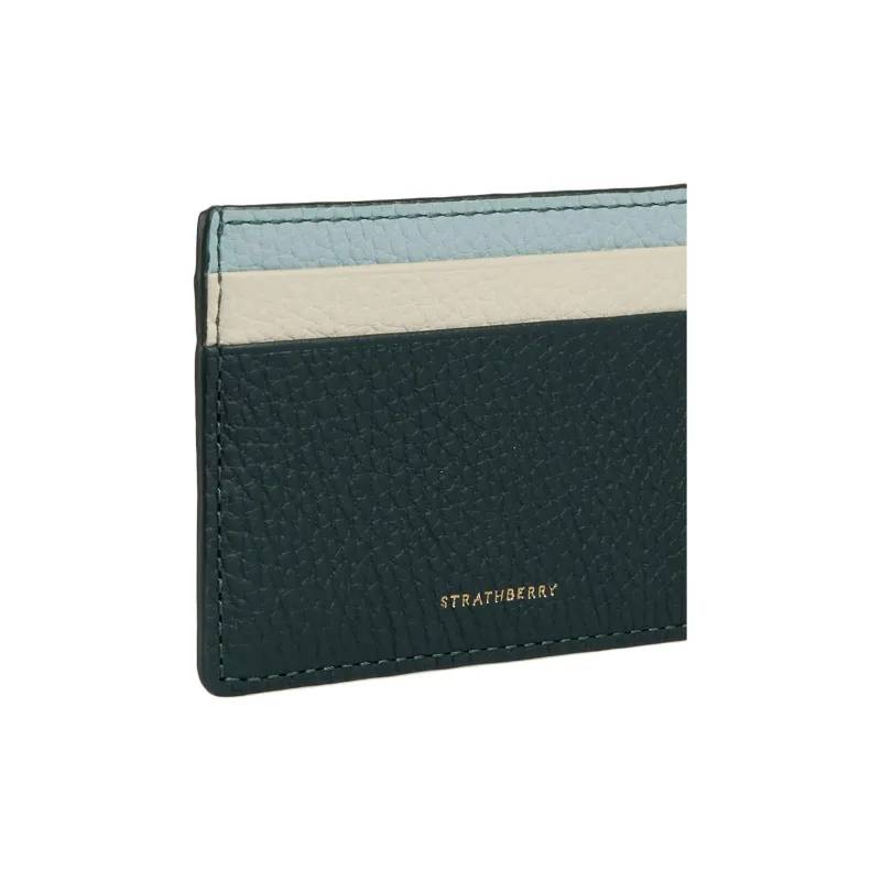 Strathberry Calfskin Card Holder Women's Deep Green Duck Egg Blue And Diamond Color.-2