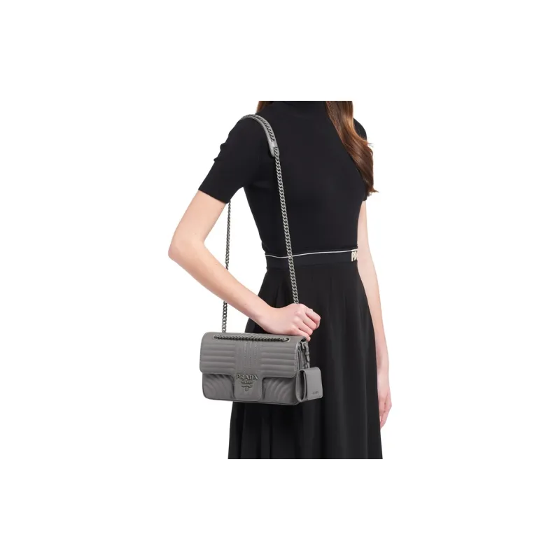PRADA Cow Leather Shoulder Bag Women's Marble Gray-3