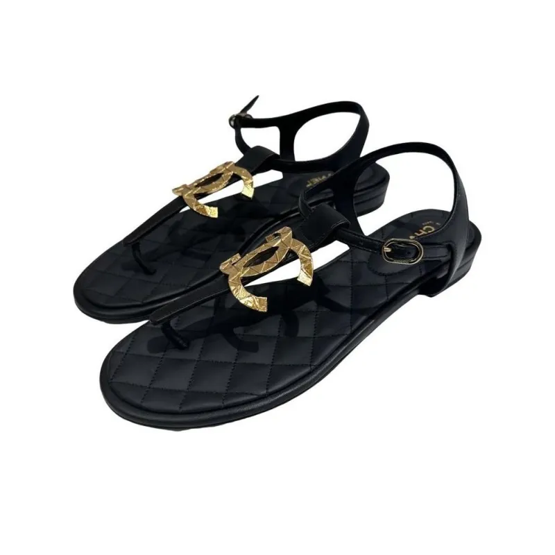 CHANEL One Strap Sandals Women's Black-2
