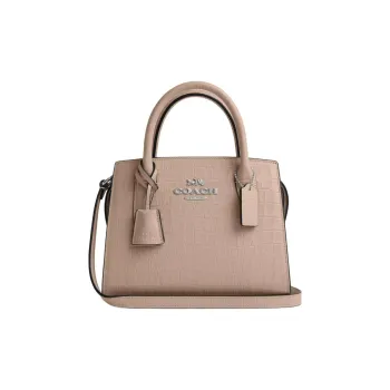 COACH Crocodile Embossed Leather Shoulder Bag, Crossbody Bag, Handbag Trumpets Women's Stone Color