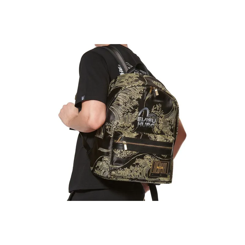 EVISU Embroidery Backpack Regular Men's Black-4
