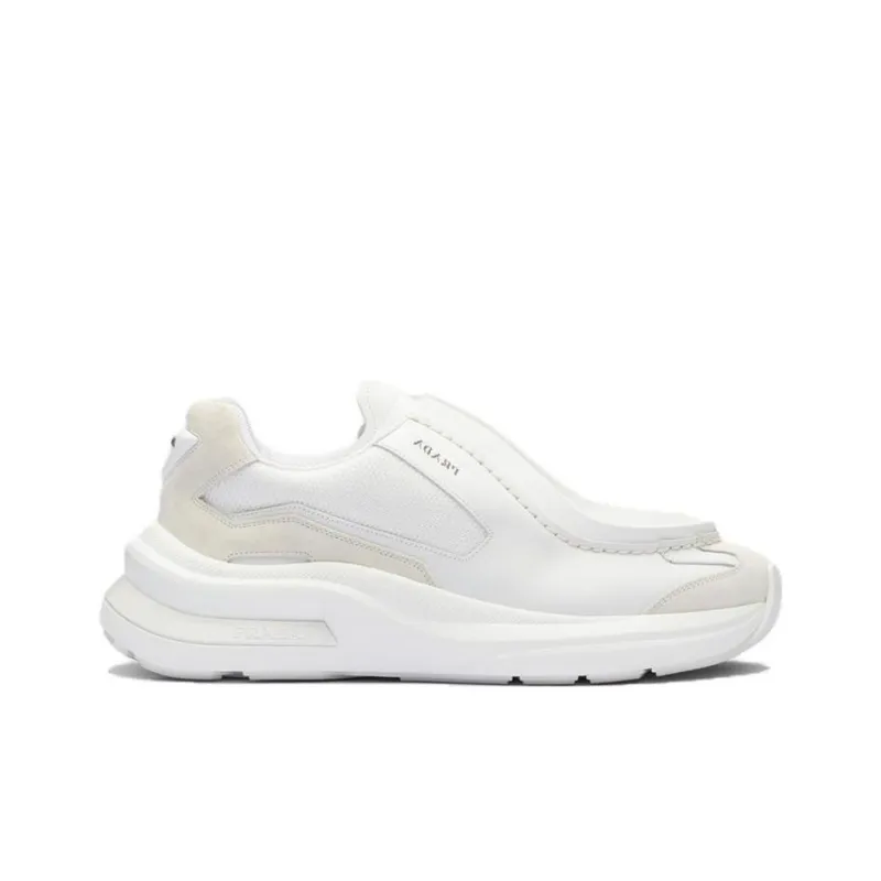 PRADA Brushed Leather Sneakers Bike Fabric Suede White-1