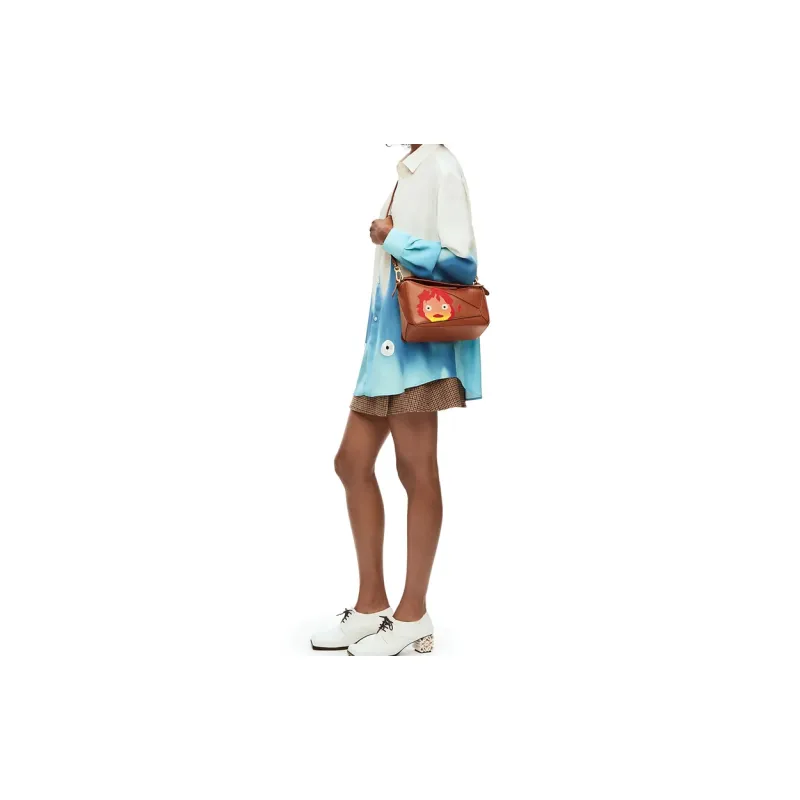 LOEWE Howl's Moving Castle Puzzle Satin Cow Leather Shoulder Bag Crossbody Bag Handbag Small Size Women's Rusty Red-8