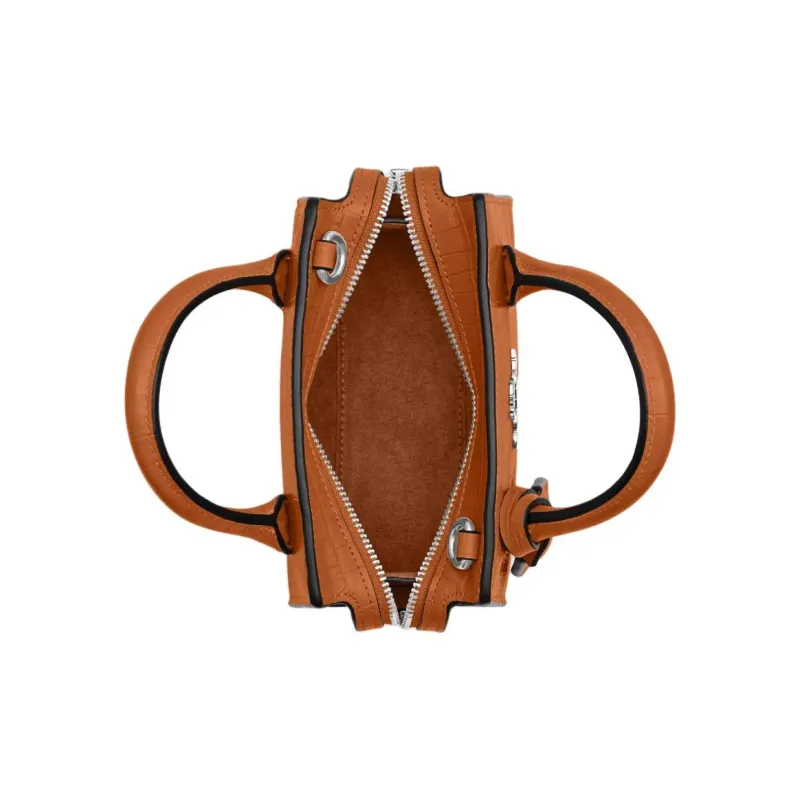 COACH Crocodile Embossed Leather Shoulder Bag, Crossbody Bag, Handbag Mini Women's Washed Orange-2
