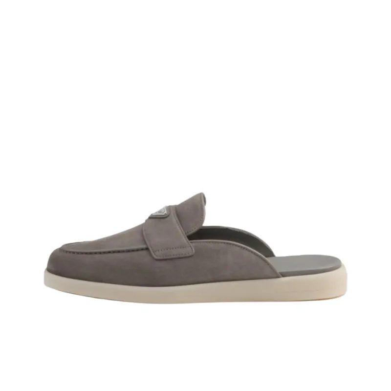 PRADA Triangle-logo Backless Suede Loafers-0