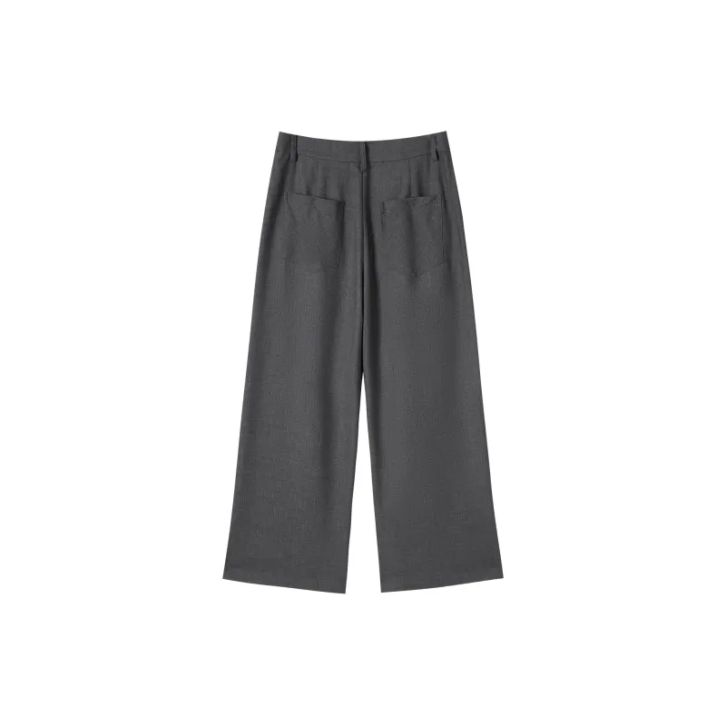 DIALOGUE Casual Pants Women's Gray Subtle Stripes-1