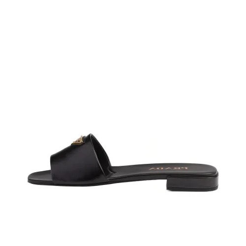 PRADA Triangle logo Leather Slides