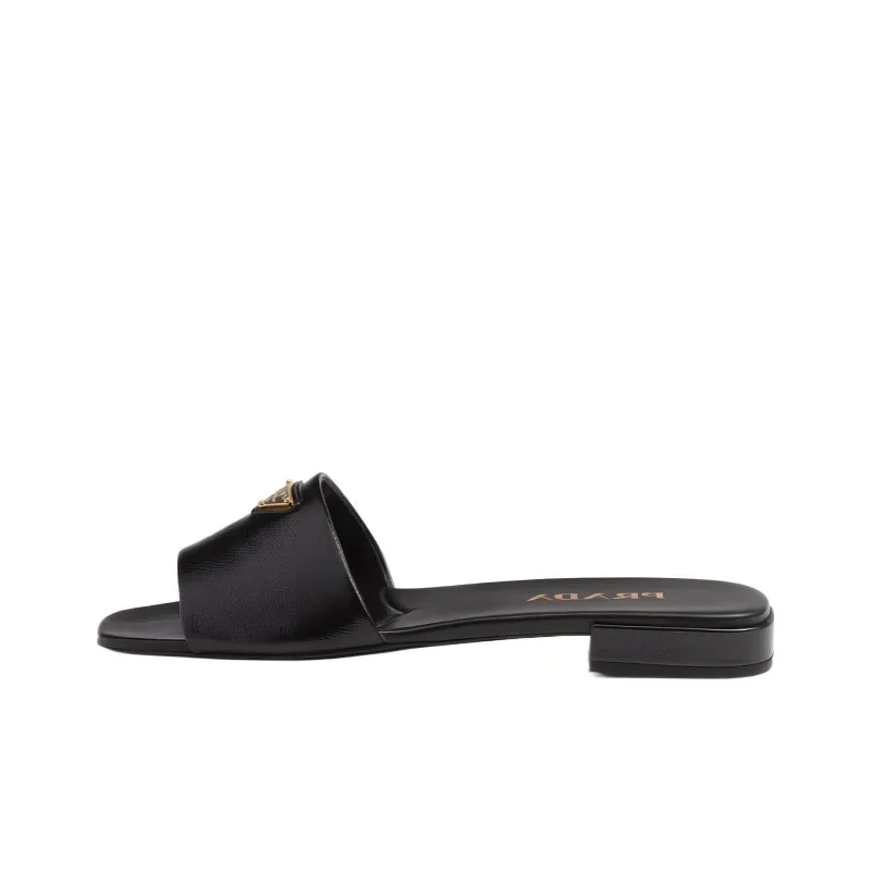 PRADA Triangle-logo Leather Slides-0