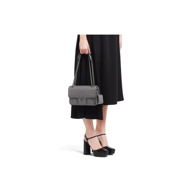 PRADA Cow Leather Shoulder Bag Women's Marble Gray-4