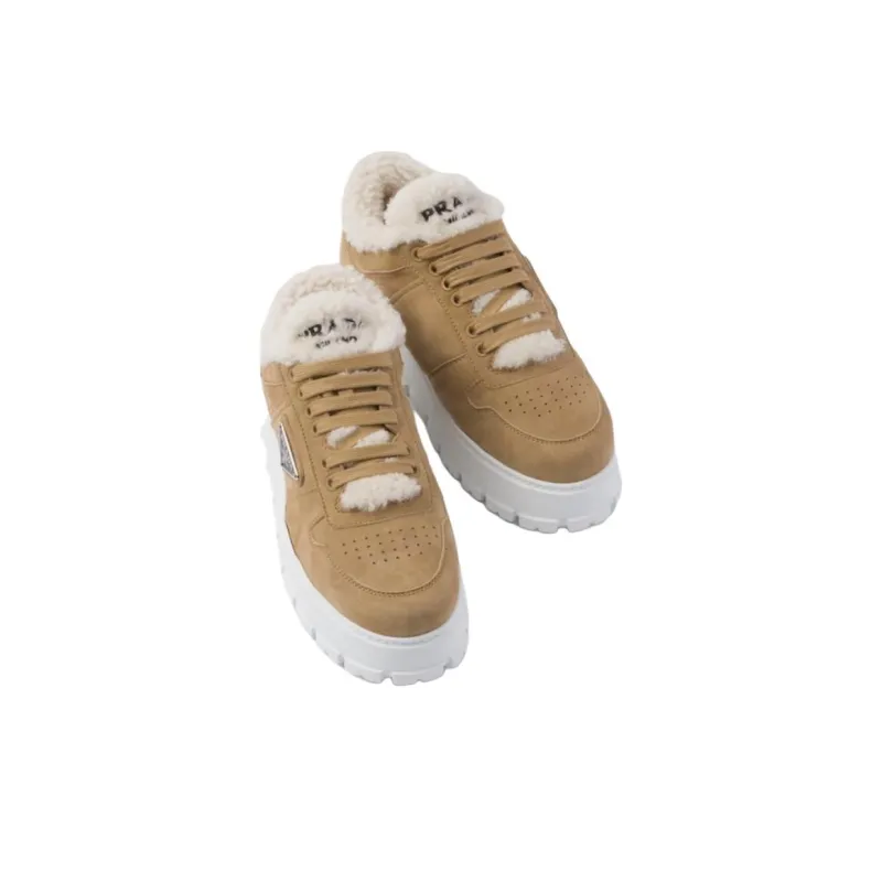 PRADA Shearling-trim Flatform Sneakers-3