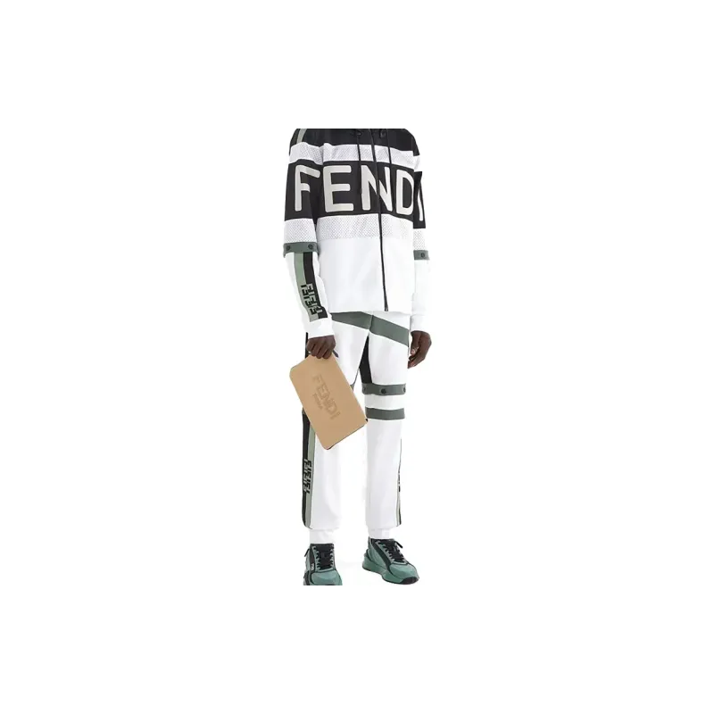 FENDI Cotton Canvas Bag Clutch Men's Beige-4