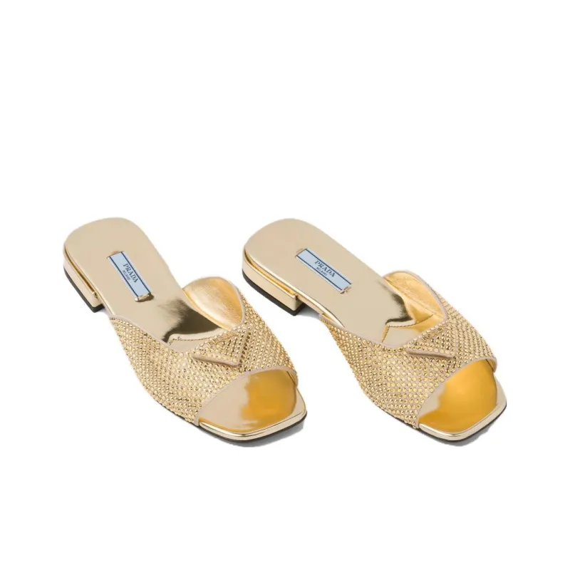 PRADA Slide Slippers Women's Gold-4
