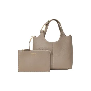 COCCINELLE Cow Leather Basket Bag One Shoulder Handbag Small Size Women's Warm Light Gray