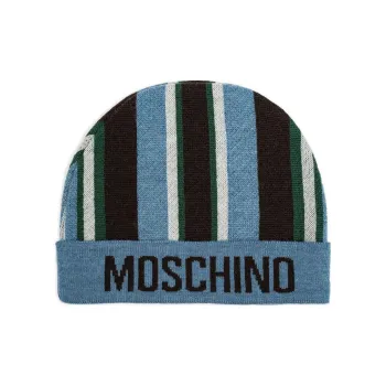 MOSCHINO Logo intarsia Striped Beanie