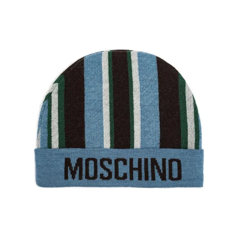 MOSCHINO Logo intarsia Striped Beanie-0