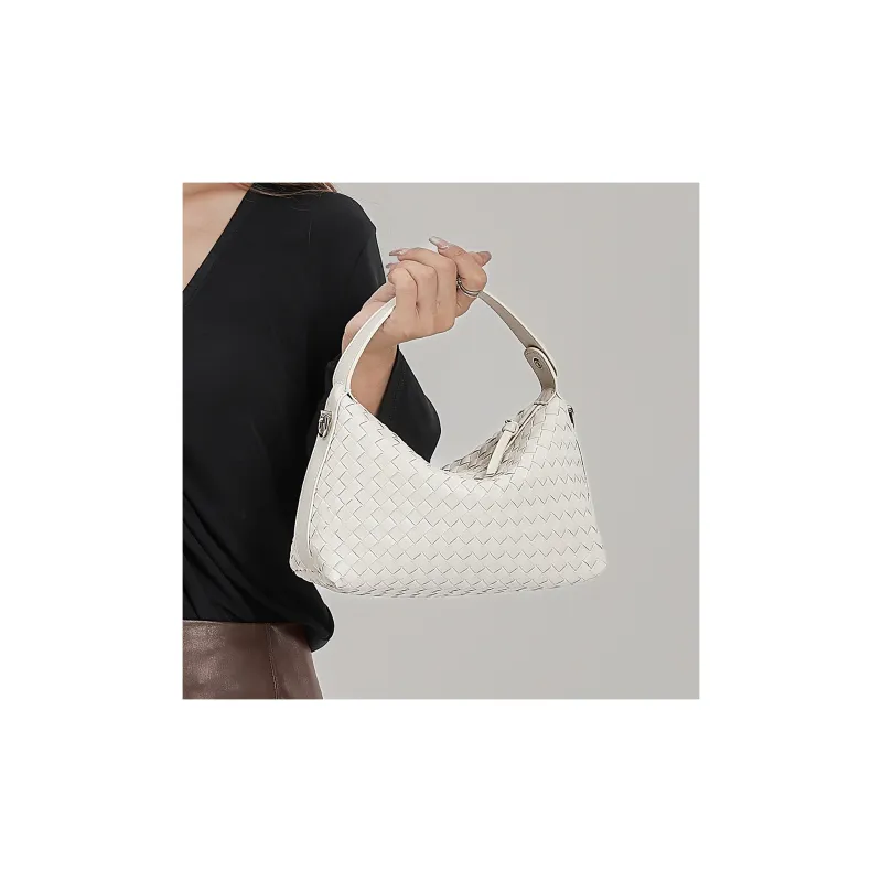 ST&SAT Cow Leather Shoulder Bag Crossbody Bag Handbag Woven Bag Large Size Women's Ecru-23