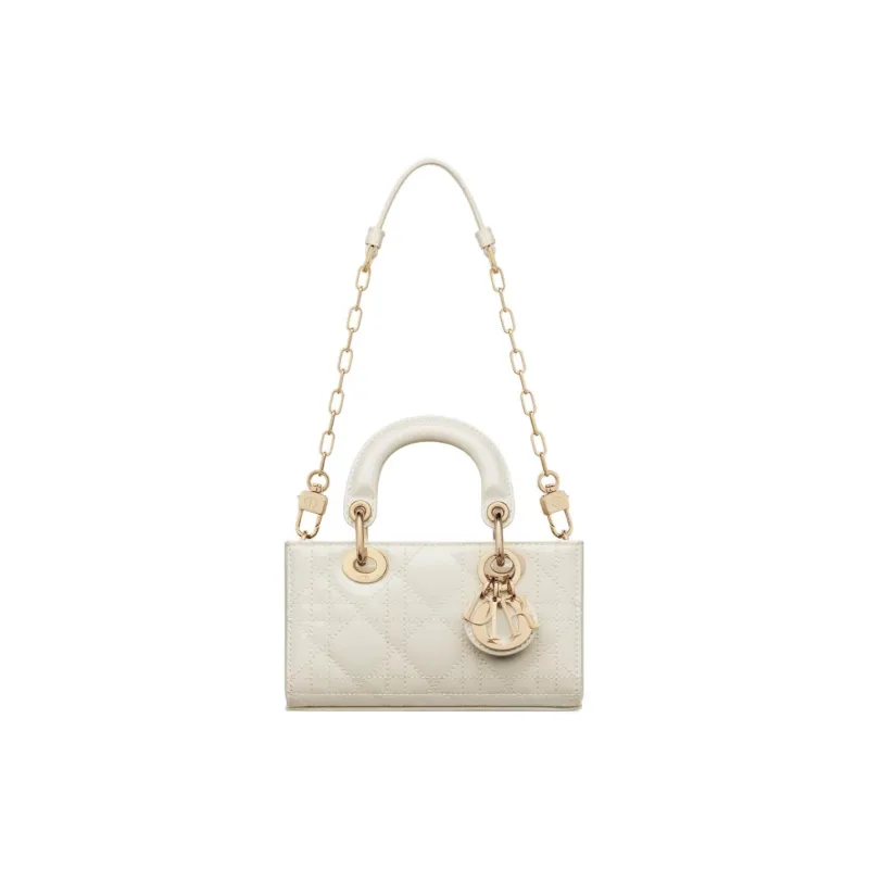 DIOR Lady D-JOY Patent Leather Cowhide Dior Bag Shoulder Bag Crossbody Bag Handbag Extra Mini Women's Ash Ivory-4