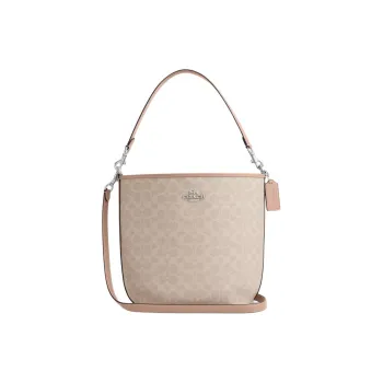 COACH City Coated Canvas With Leather Portable Crossbody Bag Shoulder Bag Large Size Women's Sand & Gray Umber