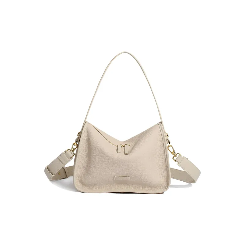 Yalu Cow Leather Underarm Handbag, Shoulder Bag Women's White/Black/Premium Gray-1
