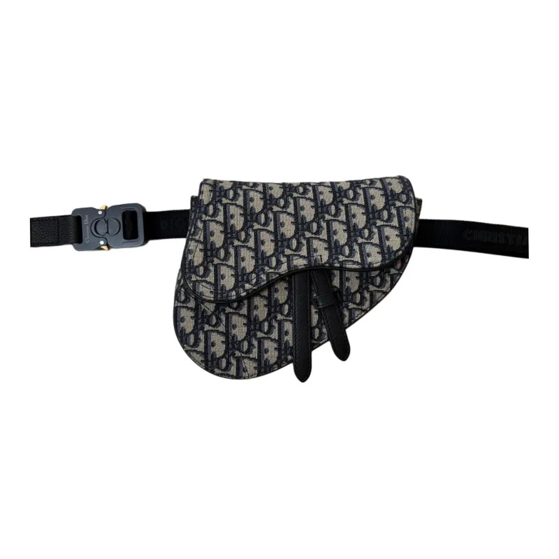 DIOR Saddle Jacquard Fabric Saddle Bag, Fanny Pack, Sling Bag, Crossbody Bag, Shoulder Bag Men's Black Beige-0