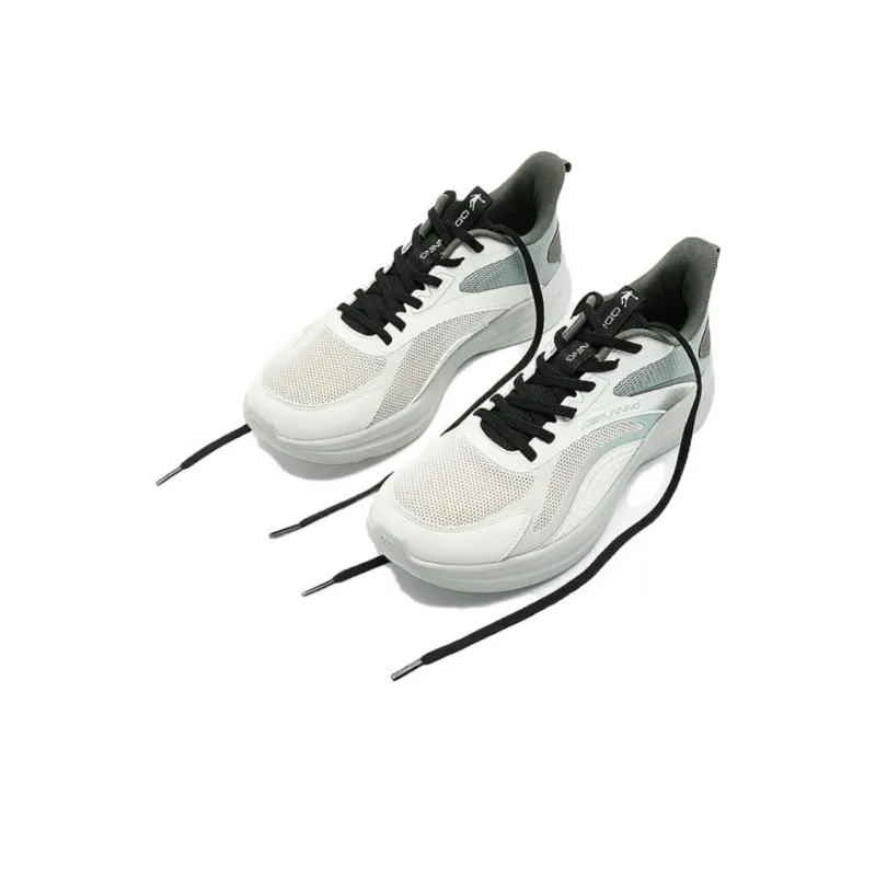QIAODAN Cushioned Slip Resistant Lightweight Low Top Running Shoes Men's White Green-3