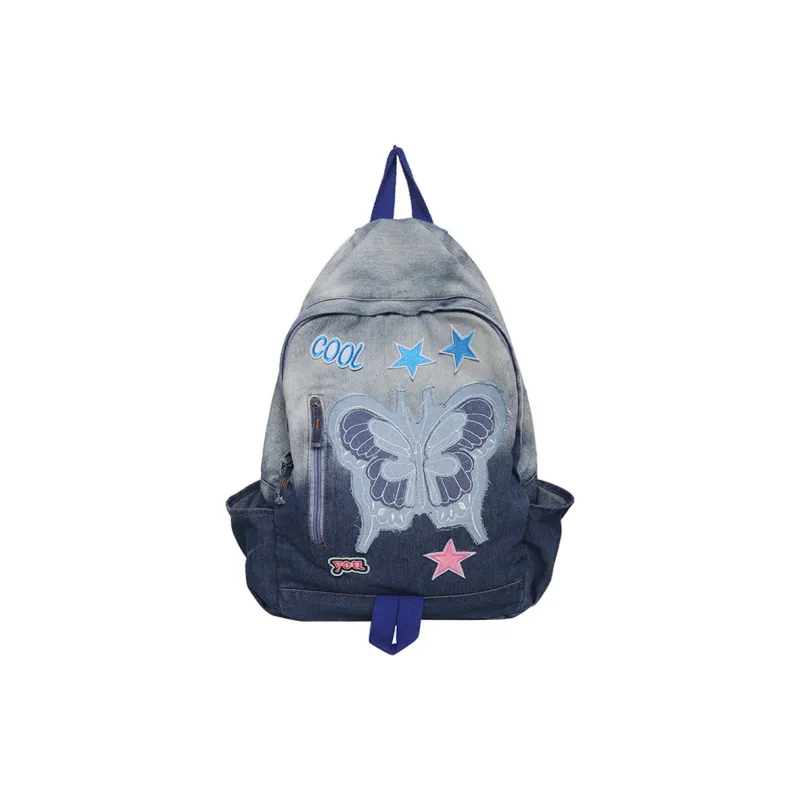 MINLUBAOLUO Denim Ins Effortless Style Hot Girl Backpack-1
