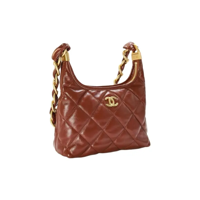 CHANEL Polished Lambskin Hobo Bag, Handbag, Shoulder Bag Trumpets Women's Brown-1