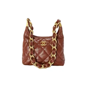 CHANEL Polished Lambskin Hobo Bag Handbag Shoulder Bag Women's Brown
