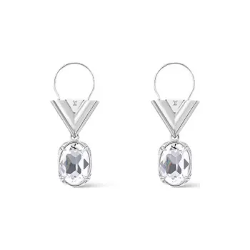 LOUIS VUITTON Metal Faux Crystal Earrings Women's Silver