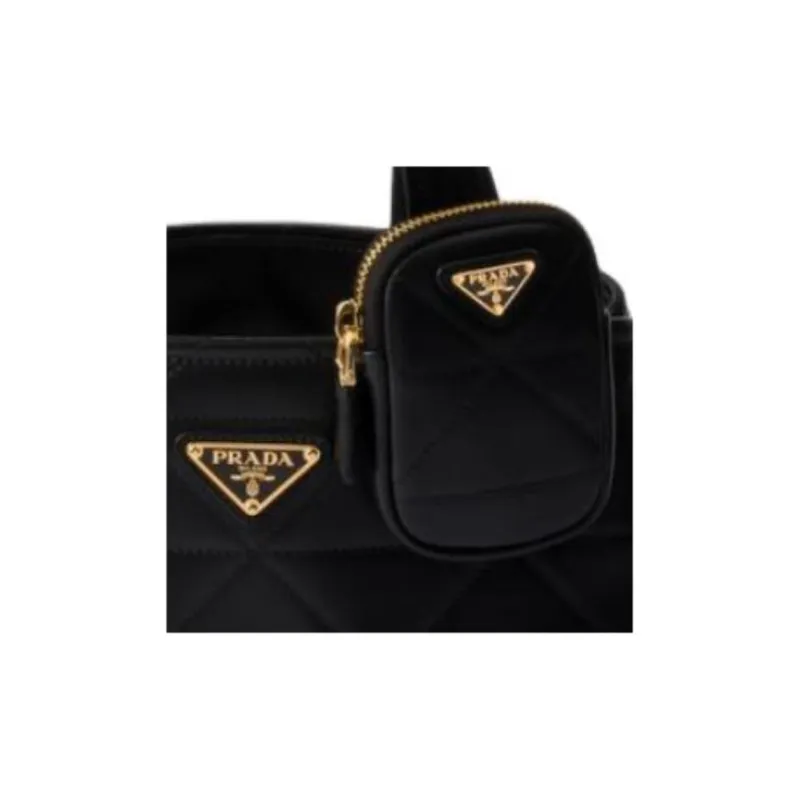 PRADA Quilting Leather Shoulder Bag Crossbody Bag Handbag Small Size Women's Black-5