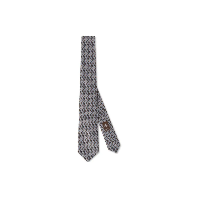 GUCCI Silk Ties Men's Light Blue/Brown-0