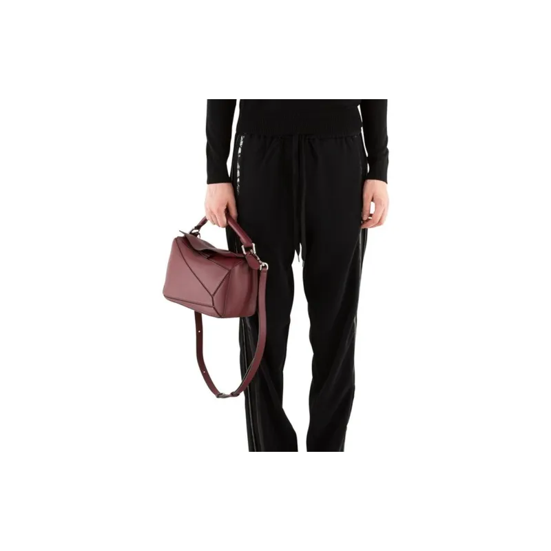 LOEWE Puzzle Grained Calfskin Puzzle Bag Handbag Shoulder Bag Crossbody Bag Small Size Women's Burgundy-3