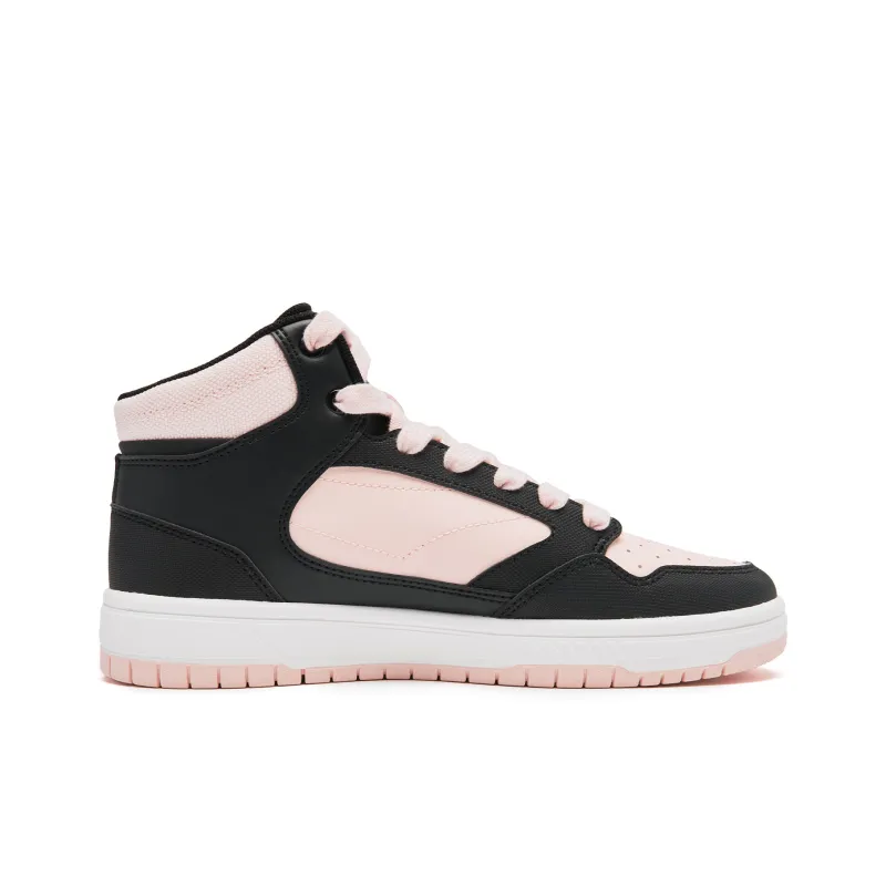 QIAODAN Skateboard Shoes Women's High Top Black Seashell Pink-1