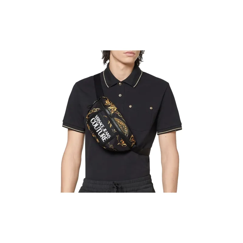VERSACE JEANS COUTURE Polyurethane Sling Bag, Fanny Pack Regular Unisex Black, Gold & Multicolor-2